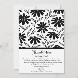 Black Ink Daisies Boho Bridal Shower Thank You Invitation