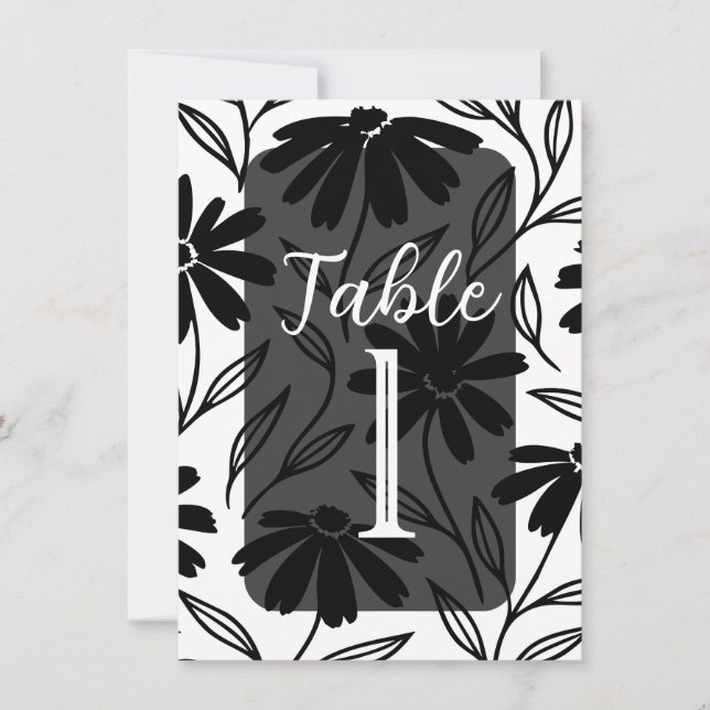 Black Ink Daisies Boho Table Numbers (Front)
