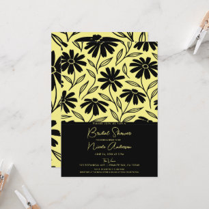 Black Ink Daisies Yellow Boho Bridal Shower Invitation