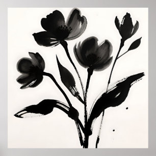 Black Ink Flower Bouquet Poster
