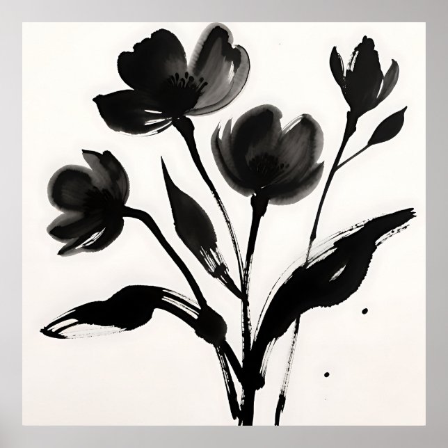 Black Ink Flower Bouquet Poster (Front)