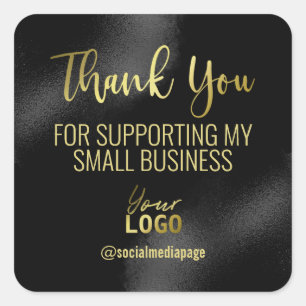 Black Ink Gold Text Thank You Small Business Logo Square Sticker