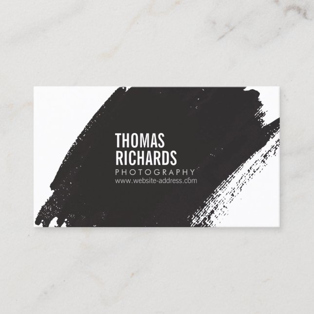 Black Ink Grunge Brushstroke Photographers Business Card (Front)