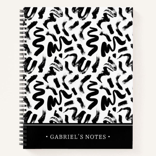 Black Ink Paint Brush Stroke | Add Your Name Notebook (Front)