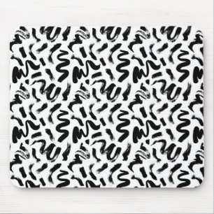 Black Ink Paint Brush Stroke Pattern Mouse Mat