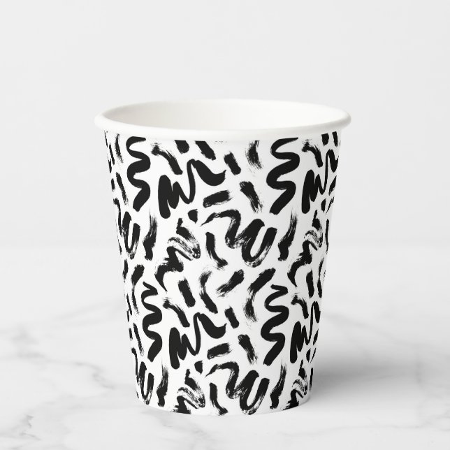Black Ink Paint Brush Stroke Pattern Paper Cups (Front)