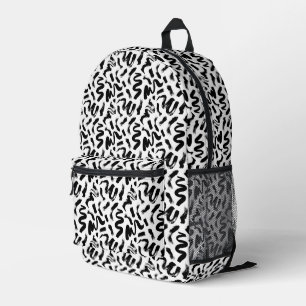 Black Ink Paint Brush Stroke Pattern Printed Backpack