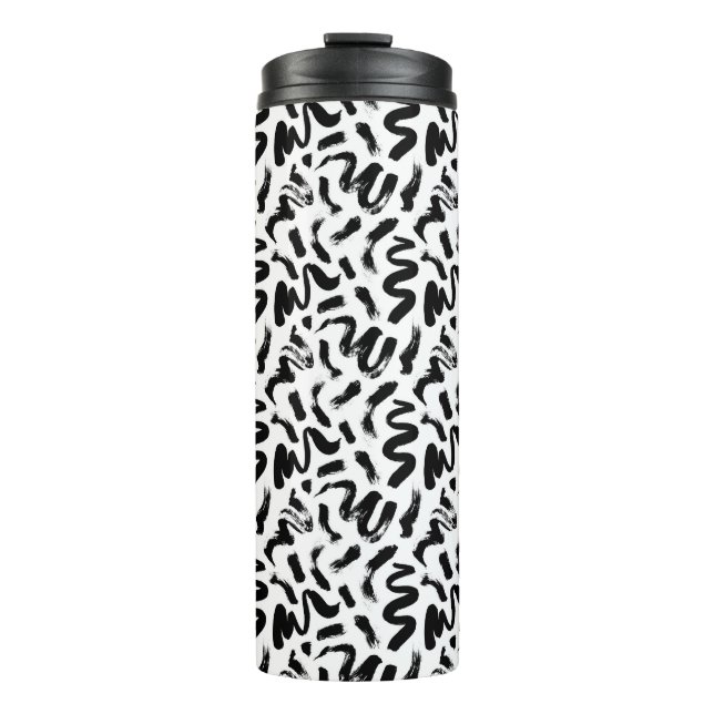 Black Ink Paint Brush Stroke Pattern Thermal Tumbler (Front)