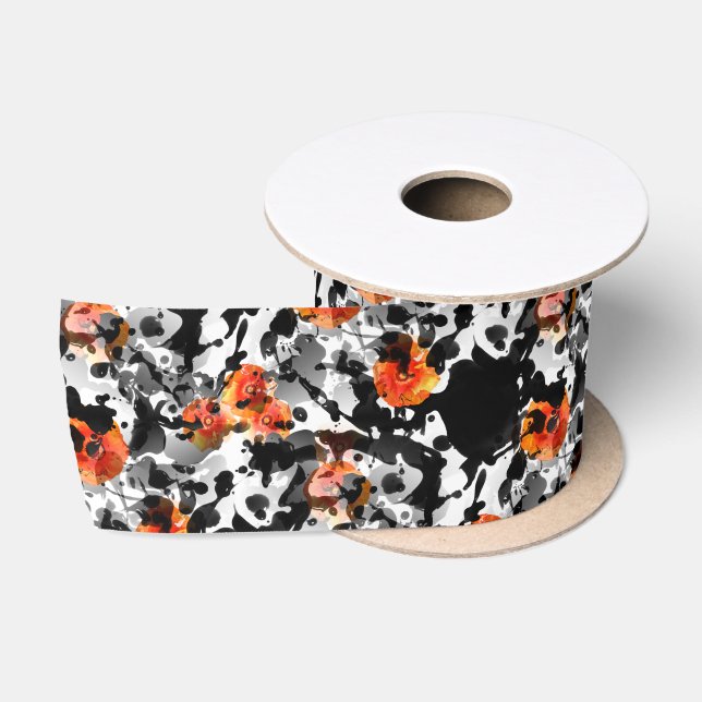 BLACK INK & POPPIES pattern + your backgr. & ideas Satin Ribbon (Spool)