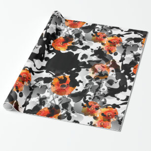 BLACK INK & POPPIES pattern + your backgr. & ideas Wrapping Paper