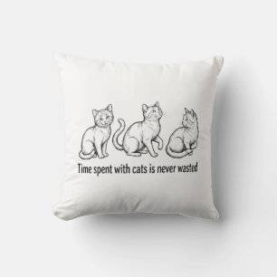 Black Ink Sketch of Three Cats with "Time spent wi Cushion