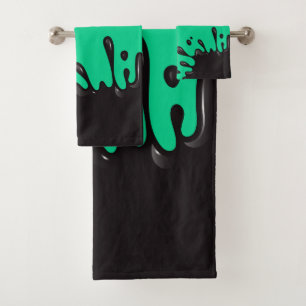 Black ink splash on Emerald Green Bath Towel Set