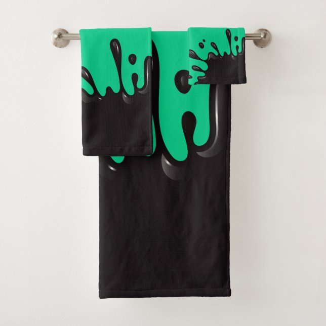Black ink splash on Emerald Green Bath Towel Set (Insitu)