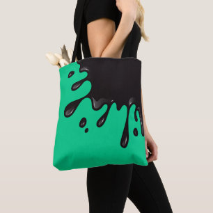 Black ink splash on Emerald Green Tote Bag