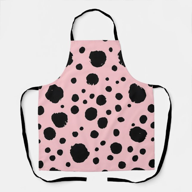 Black Ink Spots Pink Polka Pattern Apron (Front)