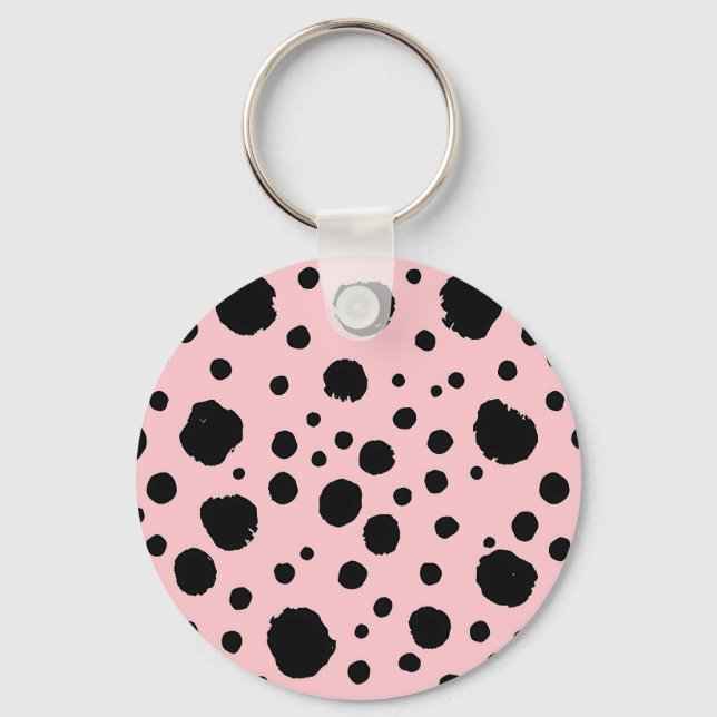 Black Ink Spots Pink Polka Pattern Key Ring (Front)