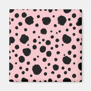 Black Ink Spots Pink Polka Pattern Magnet