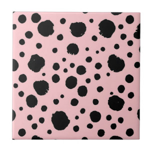 Black Ink Spots Pink Polka Pattern Tile