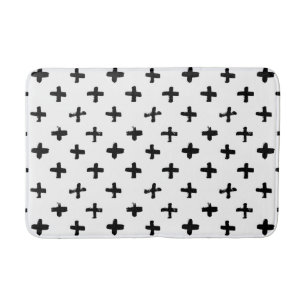 Black Ink Stoke Cross Pattern Bath Mat