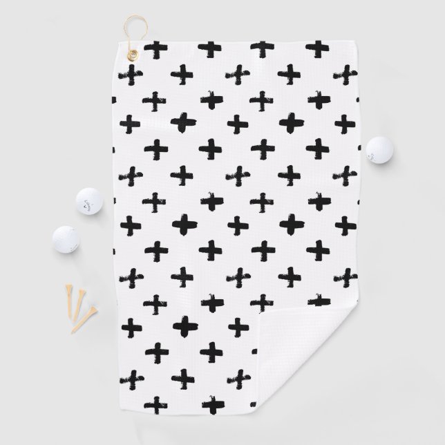 Black Ink Stoke Cross Pattern Golf Towel (InSitu)