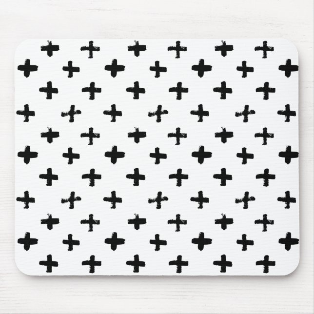 Black Ink Stoke Cross Pattern Mouse Mat (Front)
