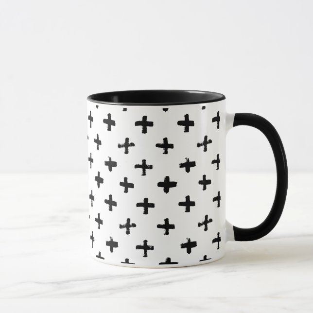 Black Ink Stoke Cross Pattern Mug (Right)