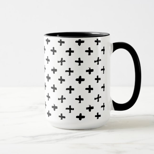 Black Ink Stoke Cross Pattern Mug (Right)
