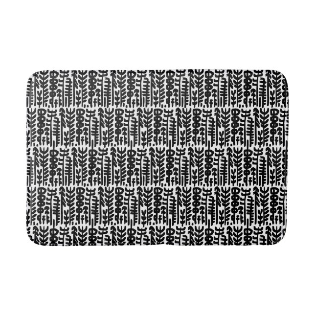 Black Ink Stroke Tree Pattern Bath Mat (Front)