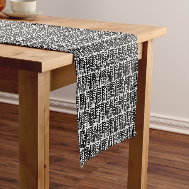 Black Ink Stroke Tree Pattern Short Table Runner (In Situ)