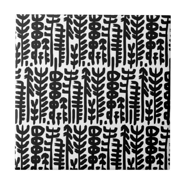 Black Ink Stroke Tree Pattern Tile (Front)