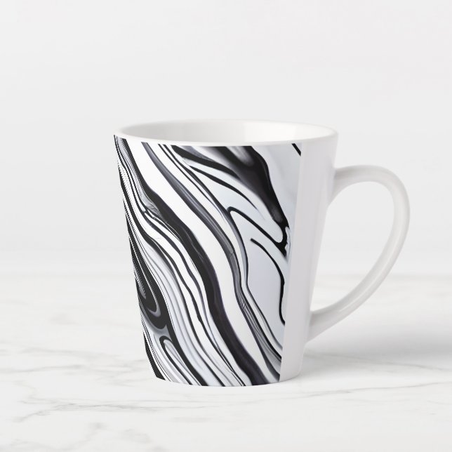 Black Ink Swirls Marble - Timeless Elegance Latte Mug (Right)