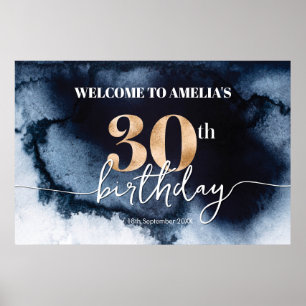 Black Ink Watercolor birthday wall banner poster