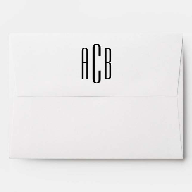 Black Inside and White Three Letter Monogram Envelope (Back (Top Flap))
