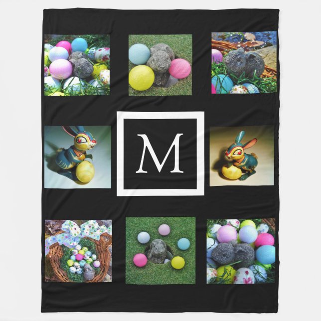 black Instagram pictures custom collage monogram Fleece Blanket (Front)