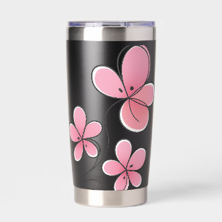 Black Insulated Bottle with Pink Floral Design Insulated Tumbler