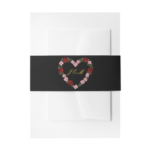 Black invitation band with a pink and red heart invitation belly band