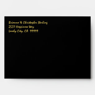 Black Invitation Envelopes Gold Damask V1