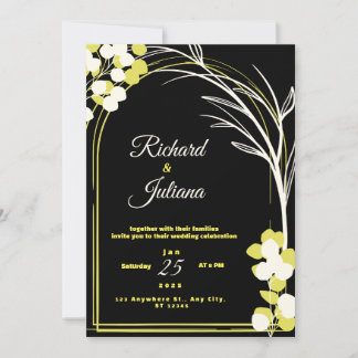 Black invitation with yellow and white flower