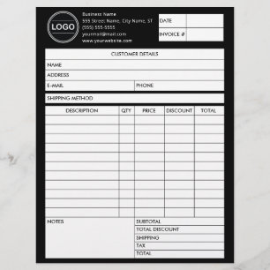 Black Invoice Business Sales Logo Form Receipt Custom Letterhead