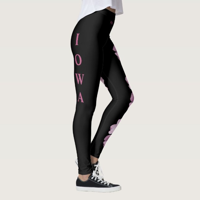 Black Iowa State Flower Wild Rose Leggings (Right)