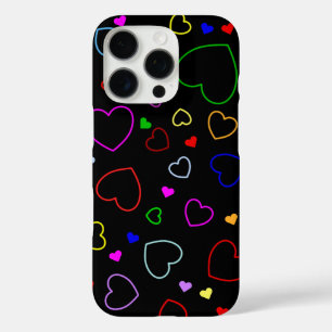 Black iPhone Cover with many Colourful Hearts