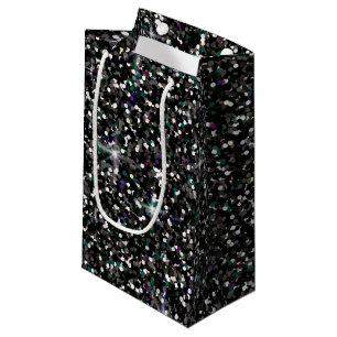 Black iridescent glitter small gift bag