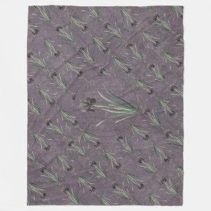 Black Iris on an antique tapestry Fleece Blanket