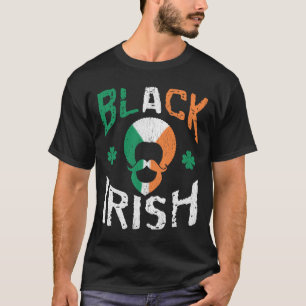 Black Irish Melanin Afro Shamrock St Patricks Day T-Shirt