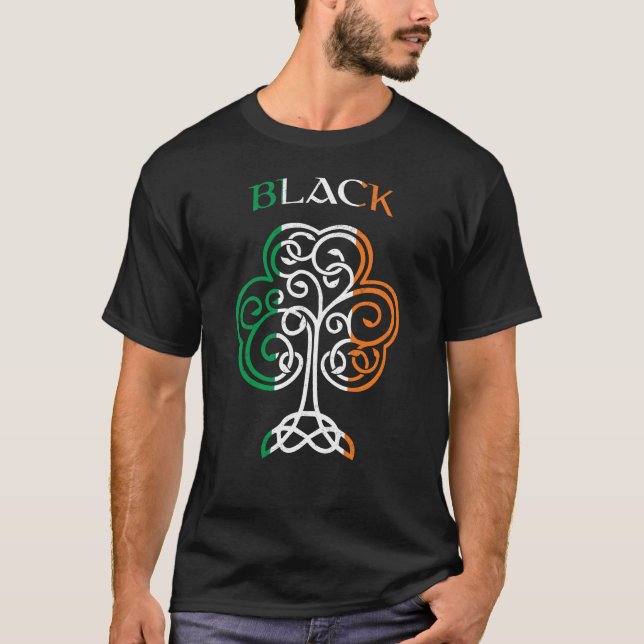 BLACK Irish Name Shamrock Ireland Flag Family T-Shirt (Front)