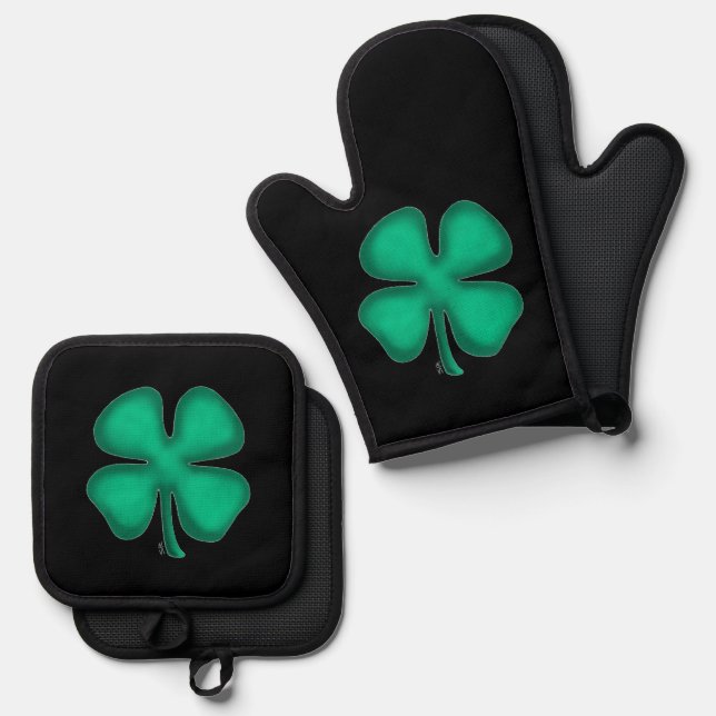 Black Irish silicone oven mitts pot holders Oven Mitt & Pot Holder Set (Front/Back)