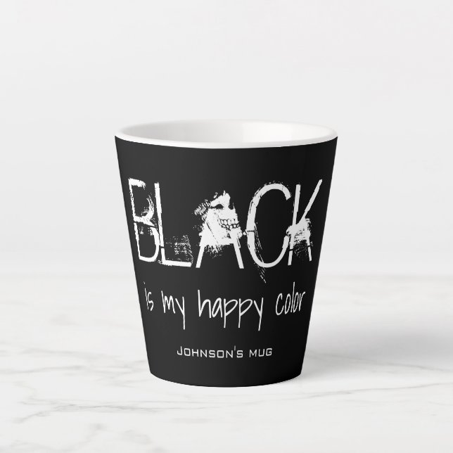 Black is my happy colour - personalised, your name latte mug (Front)