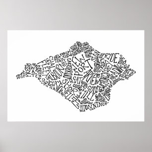 Black Isle of Wight Text Map Poster
