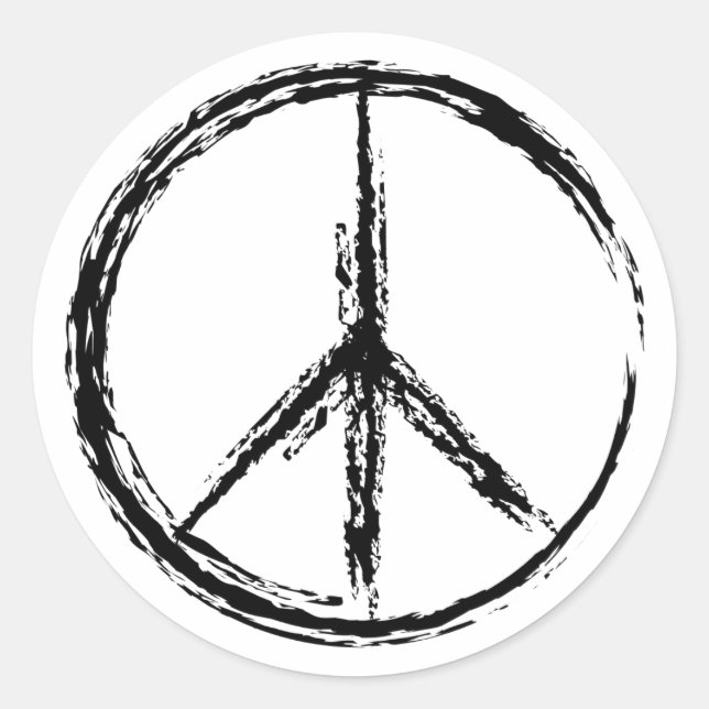 Black isolated creative peace sign classic round sticker (Front)