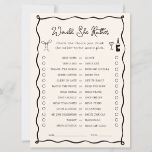 Black Italian Bridal Shower Would She Rather Game Invitation